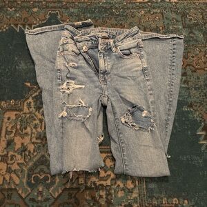 American Eagle Outfitters Distressed Blue Flare Jeans